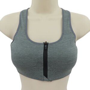 NIKE Womens Extra Small XS Gray Green Black Front Closure Zip Sports Bra Padded